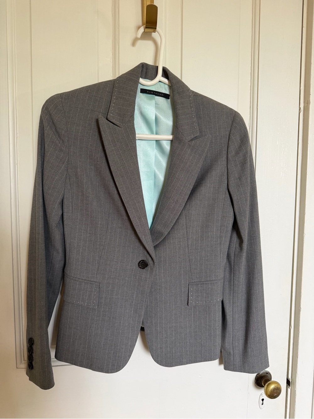Elie Tahari Gray Pinstripe Blazer with Mint Lining